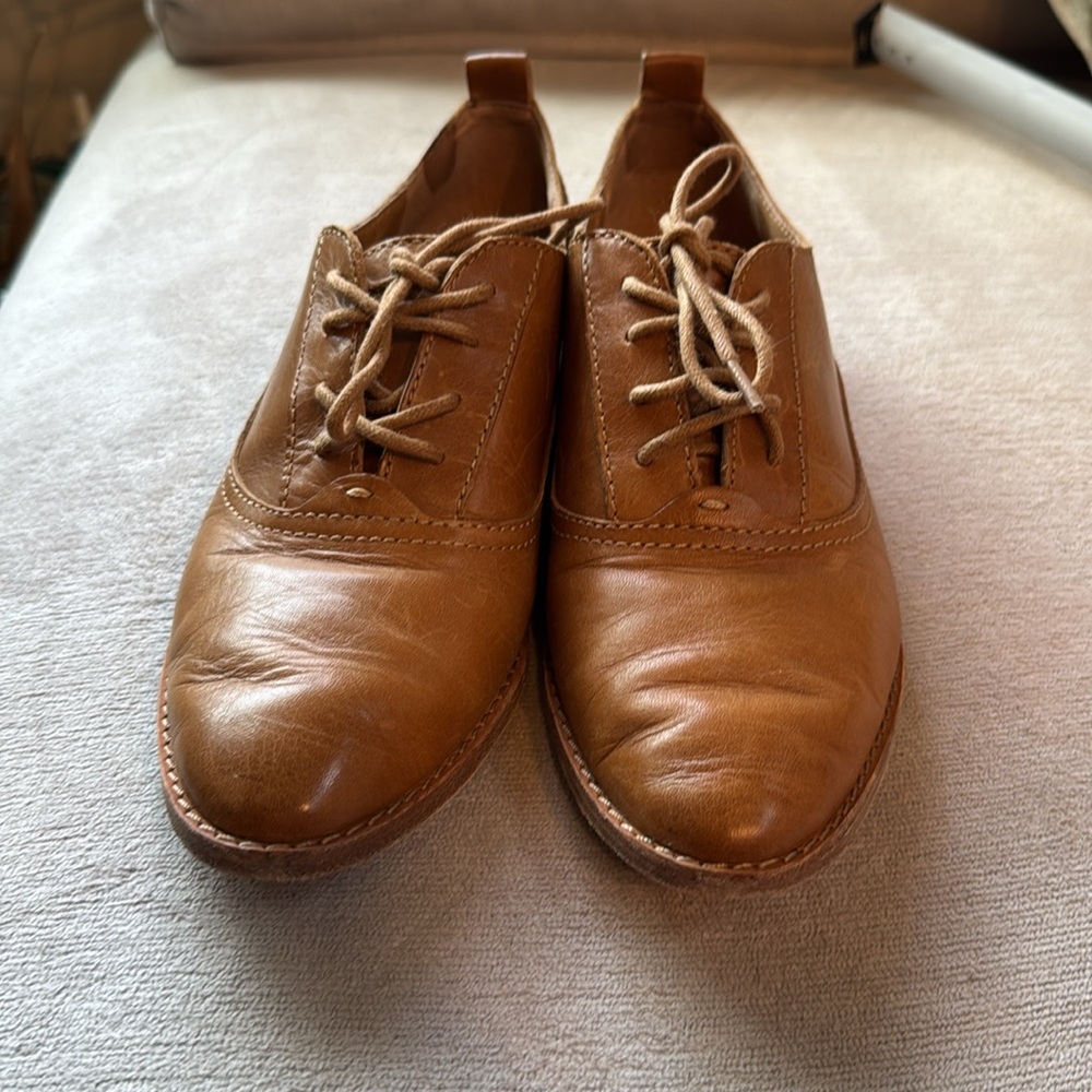 $328 Frye Grace Oxford Cognac Brown Real Leather Lace Up Casual Comfy Daily Flat - Picture 2 of 8